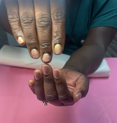Gold-toned gel manicure by Matcha Nails