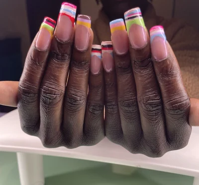Long multicolor Gel-X nails by Matcha Nails